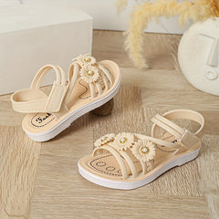 Girls Flower Decor Open Toe Sandals Lightweight Breathable Sandals
