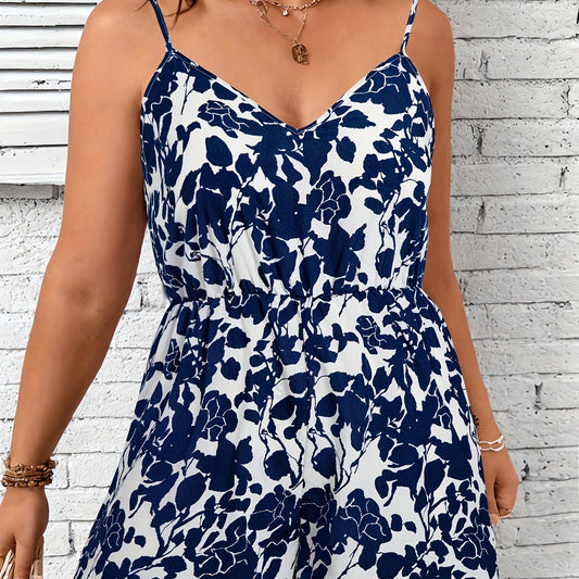 Floral Print V Neck Waist Wide Leg Cami Romper