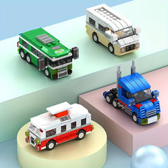 100 pcs City Vehicle Building Blocks Toys - 8 Styles - School Bus, Fire Truck