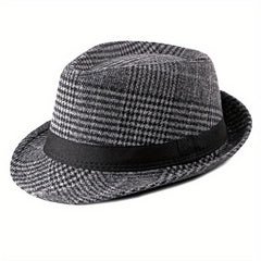 Retro Plaid Wide Brim Fedora Hat for Party Meeting