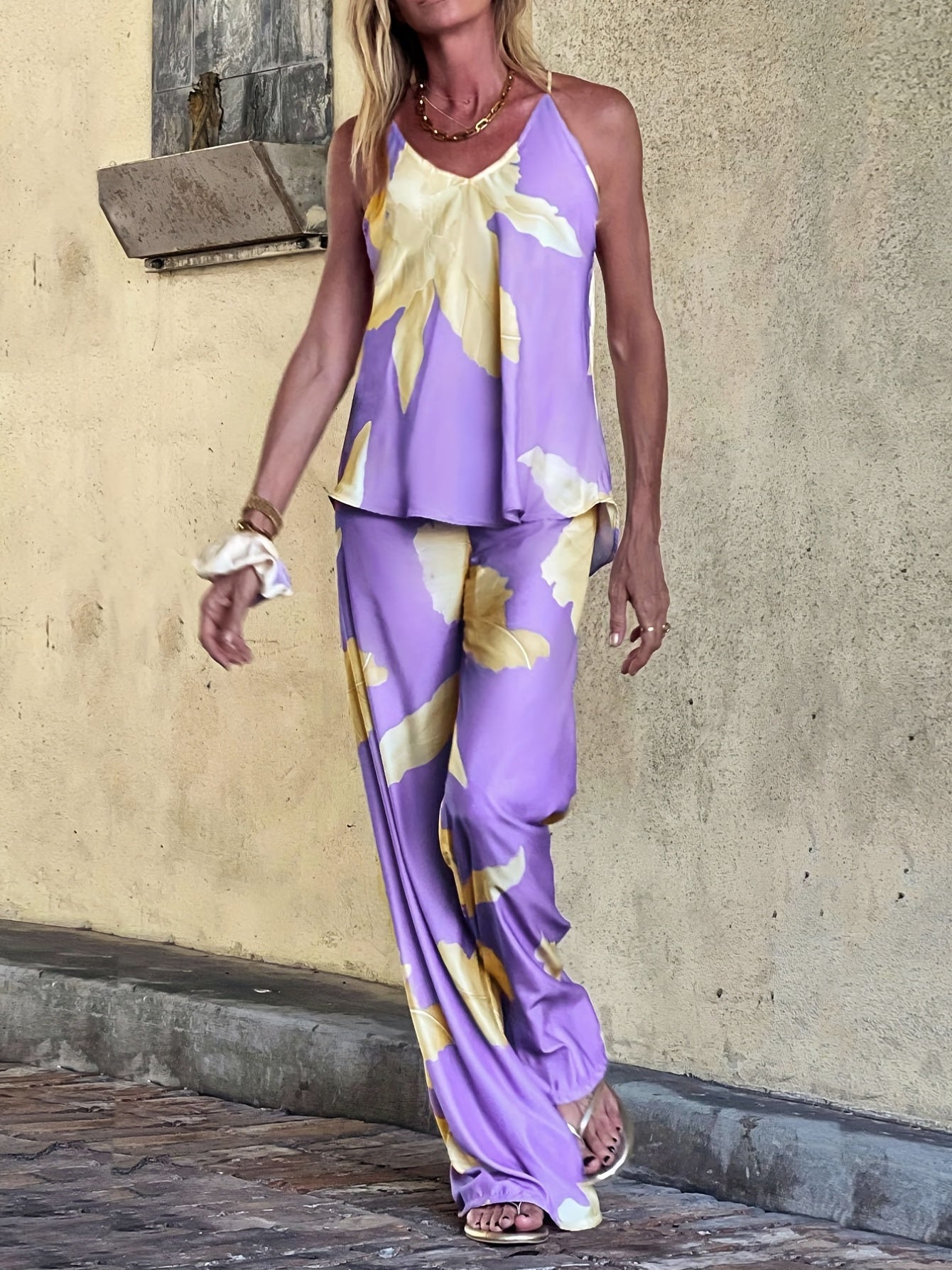Violets Floral Print 2 Piece Beachwear Drawstring Kaftan Swimwear