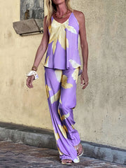 Violets Floral Print 2 Piece Beachwear Drawstring Kaftan Swimwear