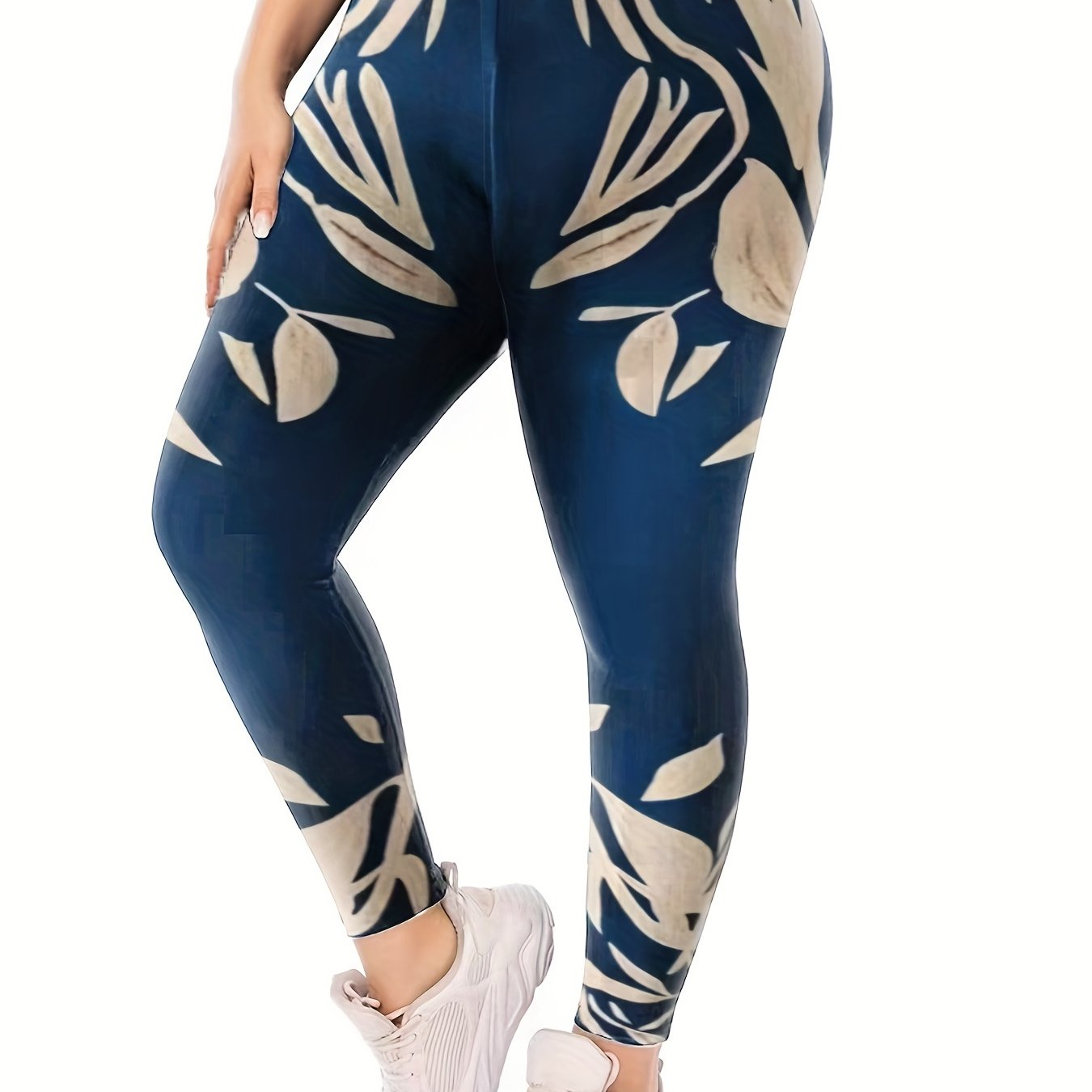 Floral Print Elastic Waist Leggings Medium Stretch