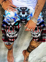 Men's Patriotic Skull Print Shorts Comfortable Stretchy Summer Clothing