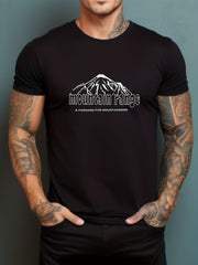 Skateboarder & Mountain Print Men's Comfy T shirt Graphic Tee