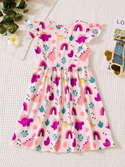 Rainbow Cactus Print Dress Girls Western Style Comfort Fit Summer Spring