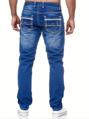 Classic Slim Fit Jeans Men's Casual Street Style Solid Mid Stretch Denim Pants