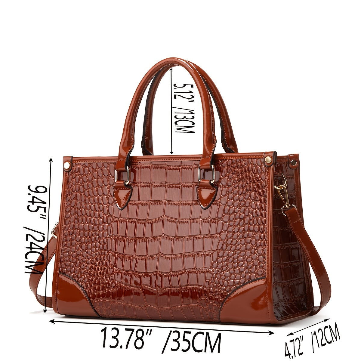Crocodile Pattern Tote Bag Solid Handbag Classic Satchel Work Women's Bag