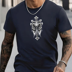 Men's Cross Pattern Shirt Casual Crew Neck Short Sleeve Tee Top