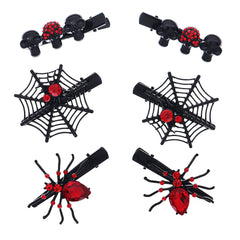 Gothic Skull Hair Clip Red Crystal Spider Web Hairpins 6pcs