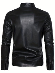 Men's PU Zip Up Stand Collar Faux Leather Jacket