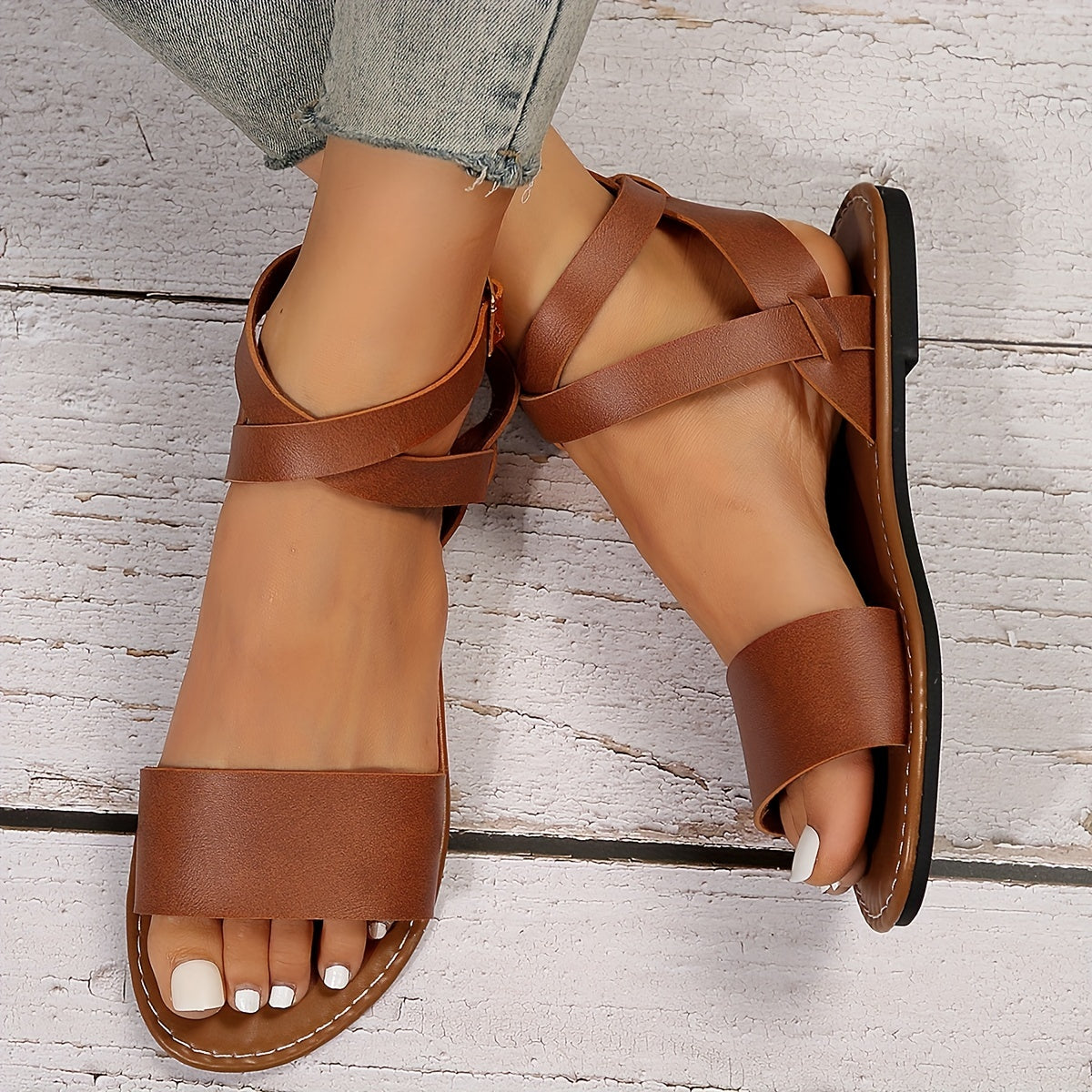 Women's Ankle Strap Sandals Open Toe Lightweight Slip On Shoes