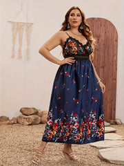 Floral Print Lace Trim Maxi Dress