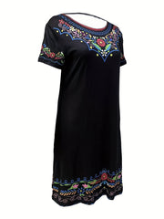 Floral Print Short Sleeve Dress Women's Clothing