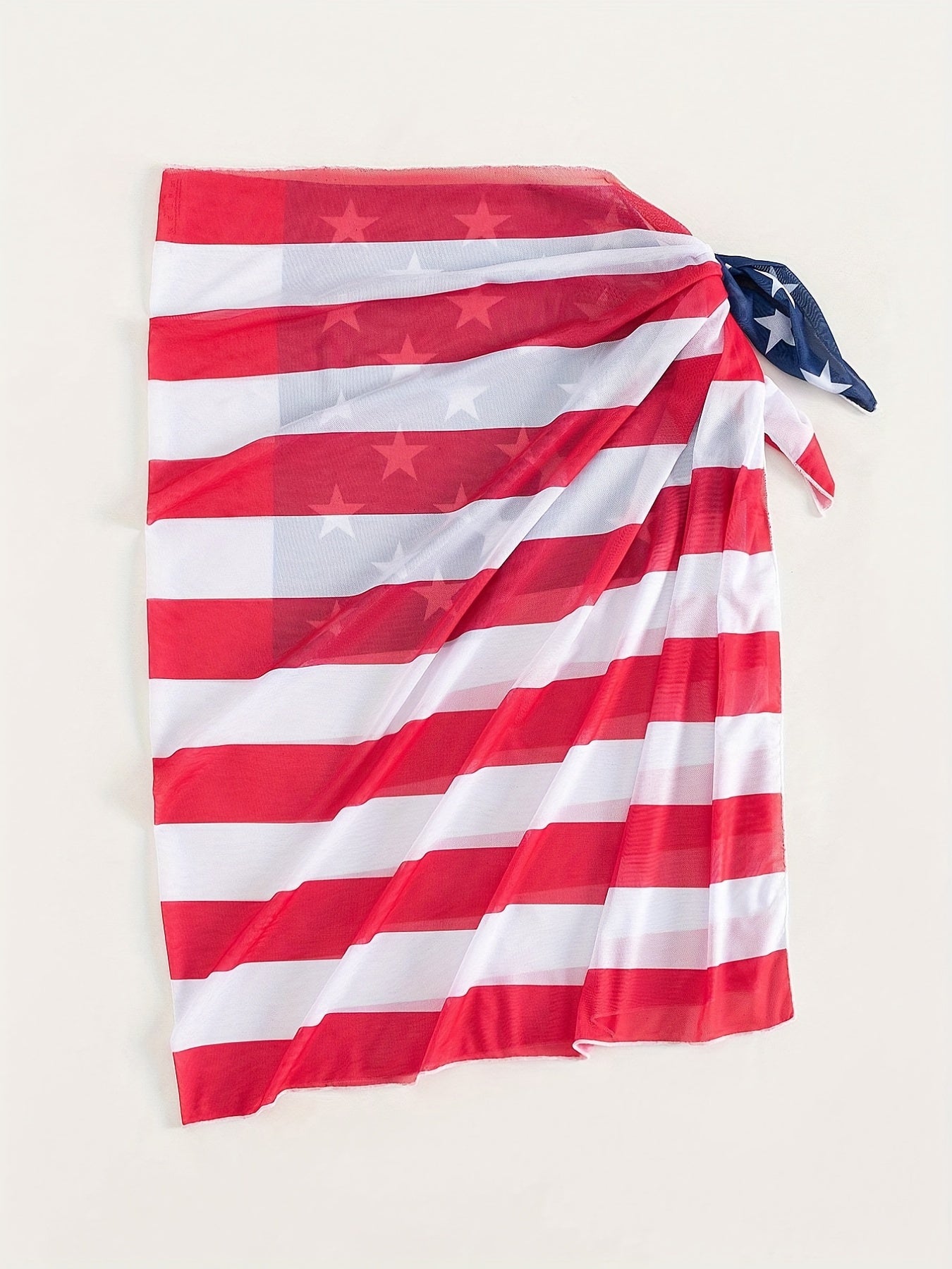 American Flap Print Tie Side Semi-Sheer Cover Up Skirt