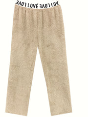 Letter Print Fuzzy Sleep Bottoms Warm & Cozy Home Pants