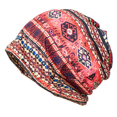 Slouchy Chemo Sleep Beanie Hat Elastic Cap with Geometric Pattern