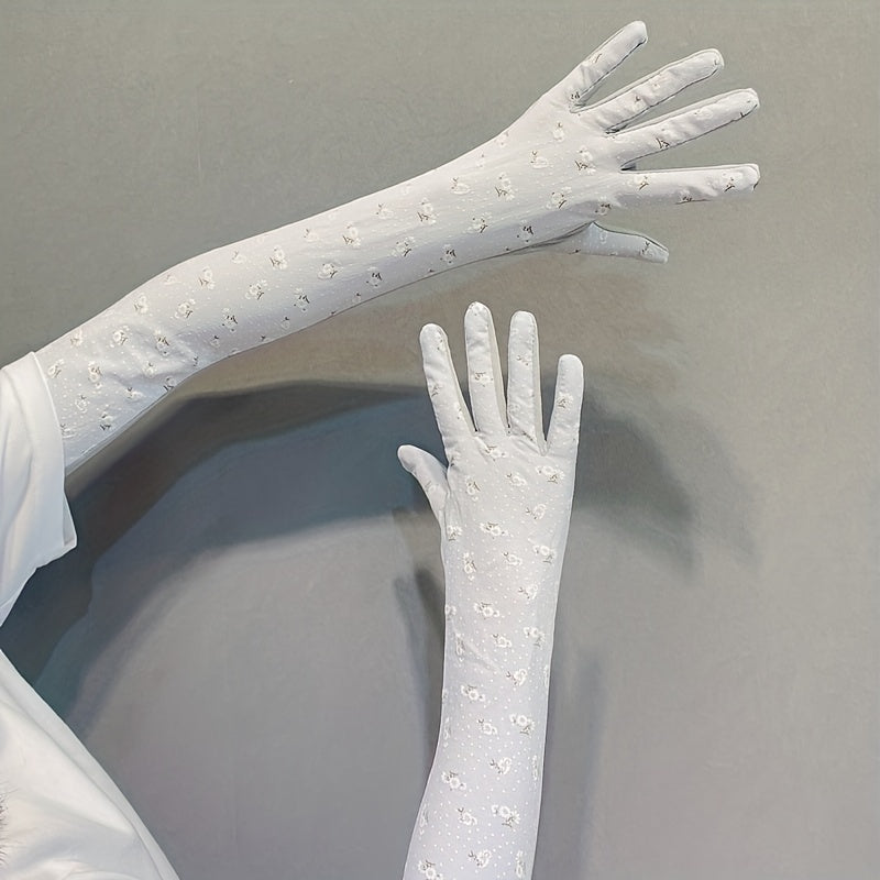 Floral Print Long Gloves UV Protection Cycling Gloves Women