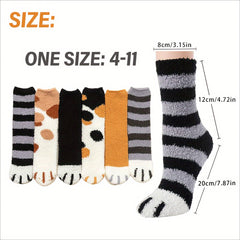 6 Pairs Men's Cartoon Claw Crew Socks Plush Warm Thermal Comfy Unisex Socks