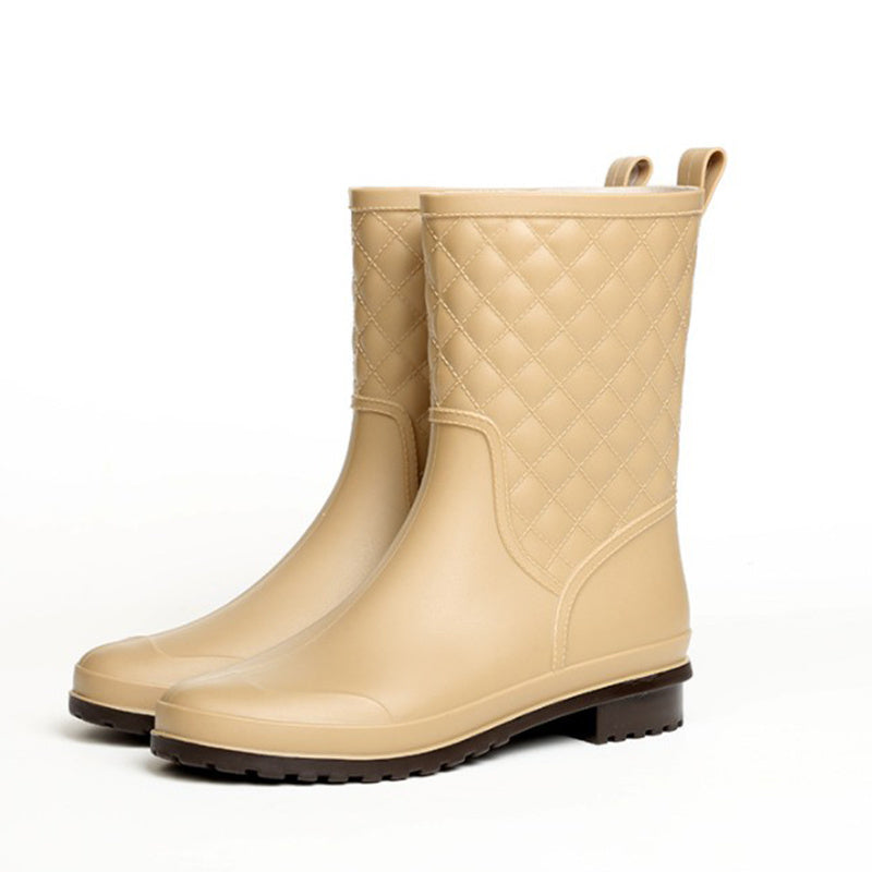 Argyle Quilted Slip on Rain Boots Waterproof Shoes