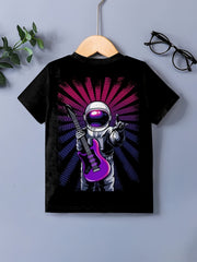 Astronaut Play Rock Boy's T shirt Short Sleeve Comfortable Summer Top