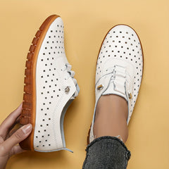 Women's Hollow Out Lace Up Flat Shoes Breathable Low Top Walking Shoes