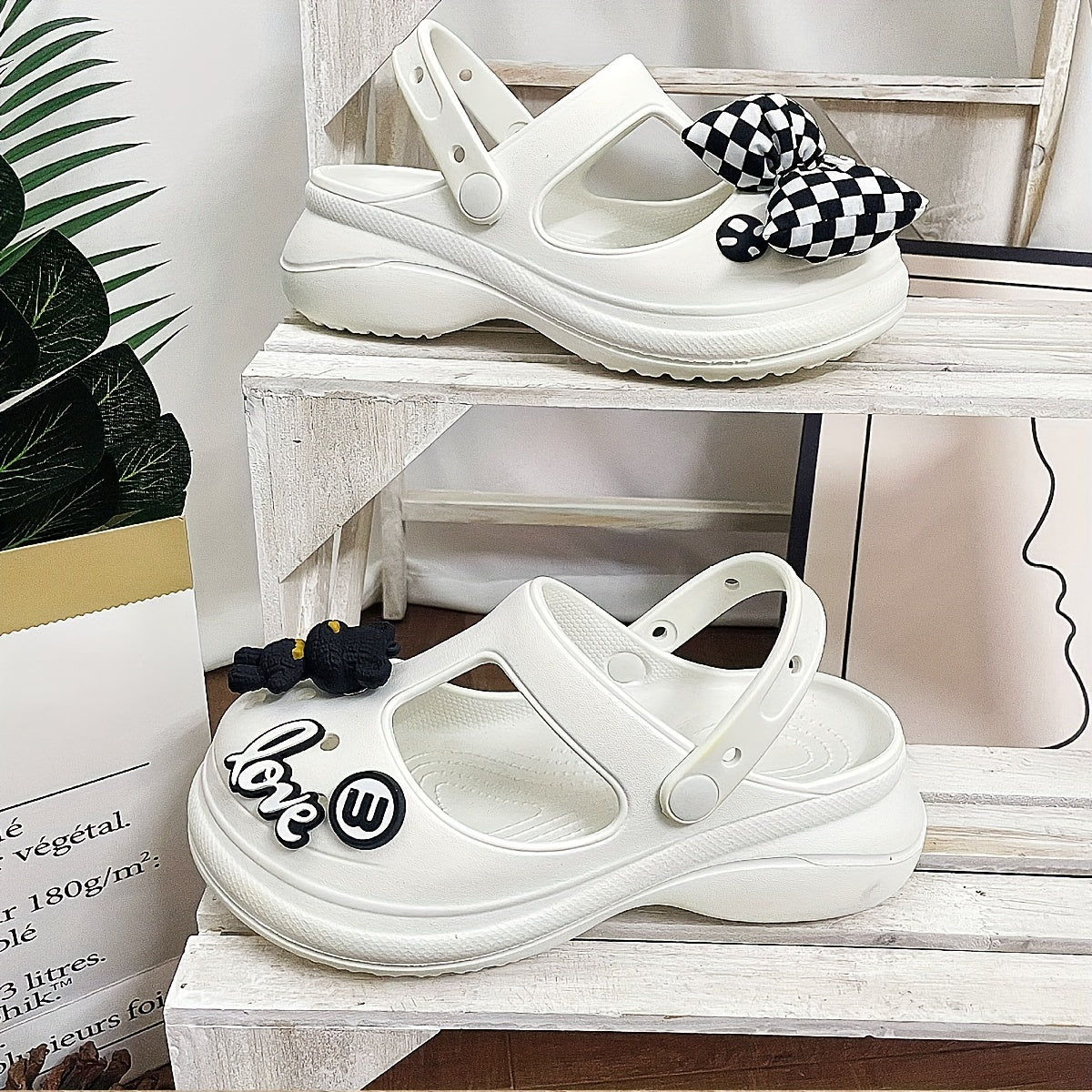 Women's Chunky Heel Clogs Bow &bear Charms T-Strap Sandals