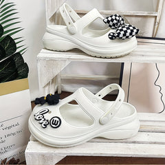Women's Chunky Heel Clogs Bow &bear Charms T-Strap Sandals