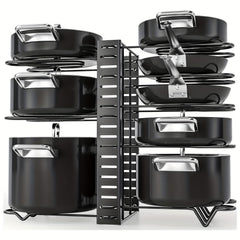 8-Tier Pot Rack for Kitchen Storage, Lid Holders, Pan Rack