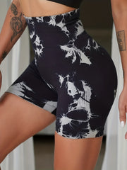 Tie Dye Workout Shorts Seamless Tummy Control High Waisted Butt Lifting