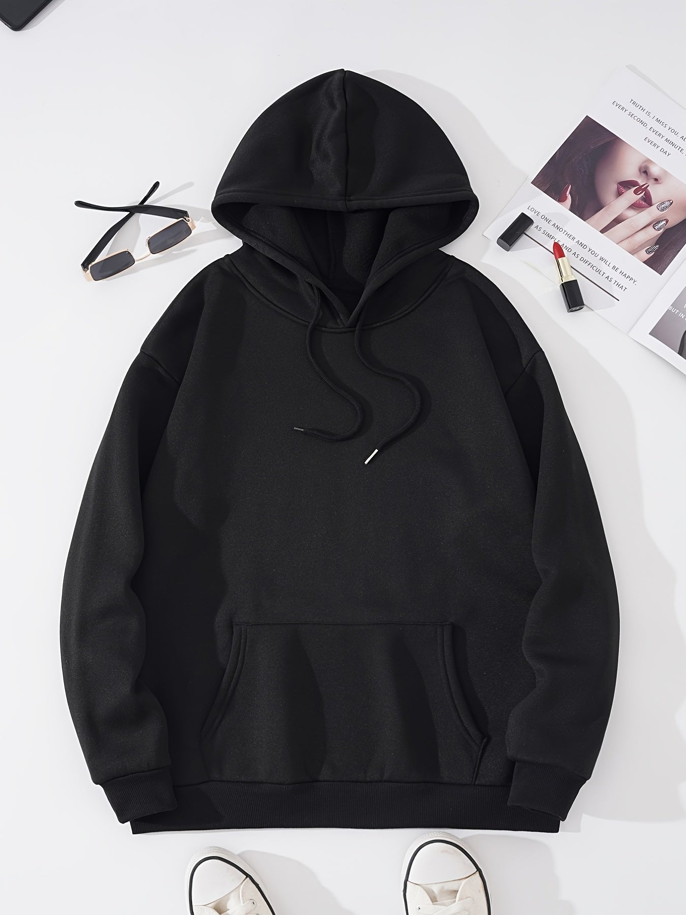 Letter & Mushroom Print Hoodie Long Sleeve Sweatshirt