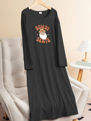 Christmas Lounge Dress Women's Plus Santa Claus & Letter Print Tee