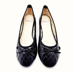 Women's Bowknot Ballet Shoes Slip On Quilted Lightweight Walking Shoes
