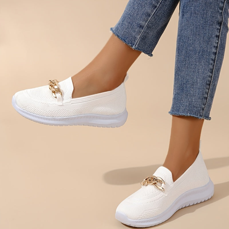 Metal Chain Decor Flat Shoes Slip-On Low Top Women's Footwear