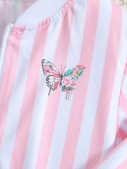 Girls Sleeveless Crop Tank Top Pants Striped Butterfly Jacket Set