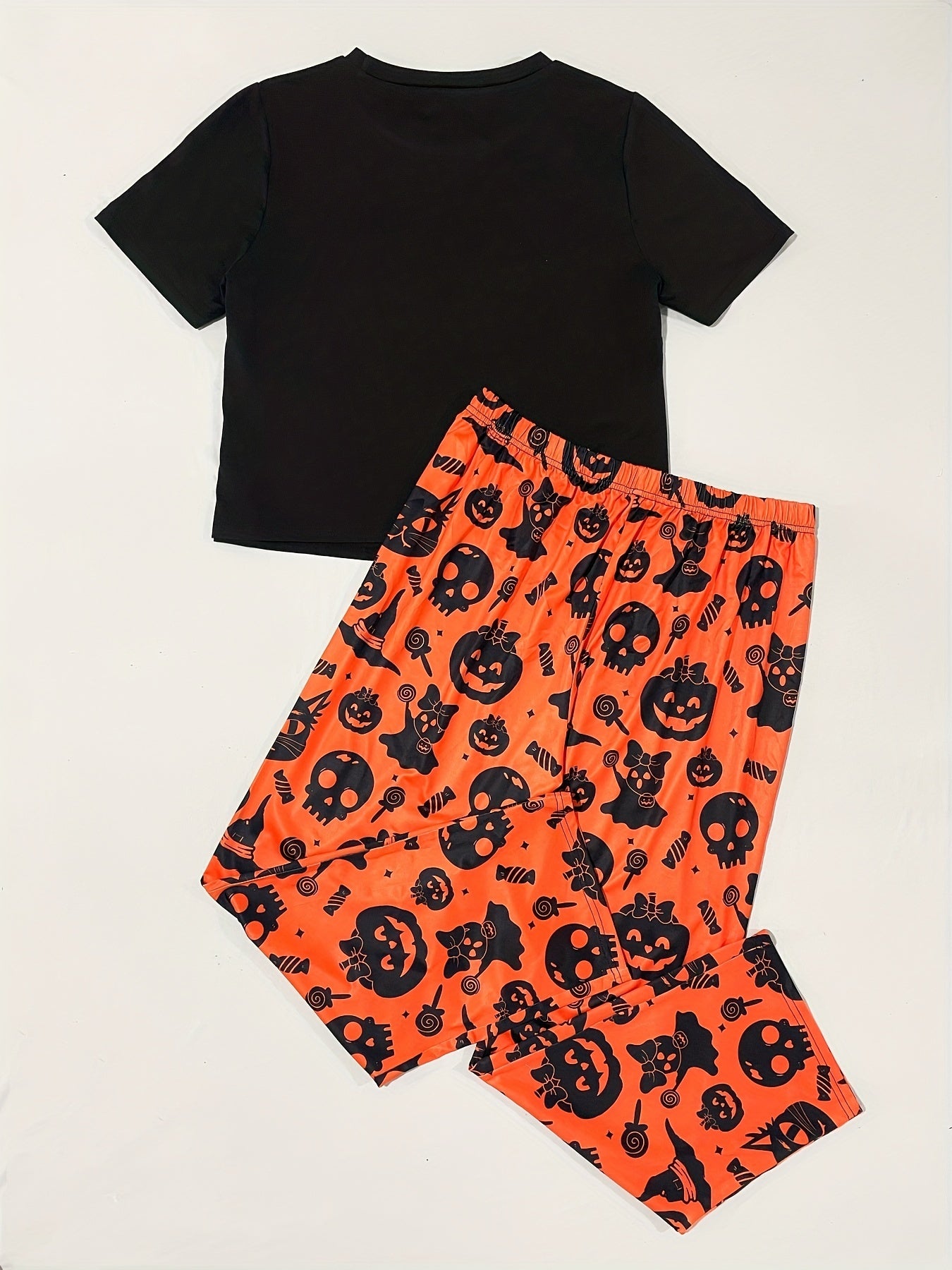 Halloween Gothic Pajama Set Women's Pumpkin & Ghost Print Tee & Pants