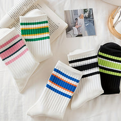 Colorblock Striped Socks Comfy & Breathable All match Women's Stockings