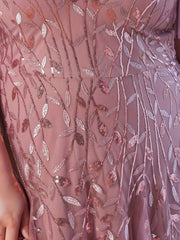 Leaf Embroidered Maxi Party Dress