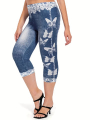 Butterfly Print High Waist Cropped Leggings