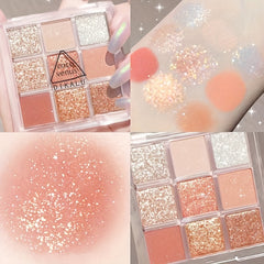 9-Color Waterproof Glitter Eye Shadow Palette with Gradient Shimmer