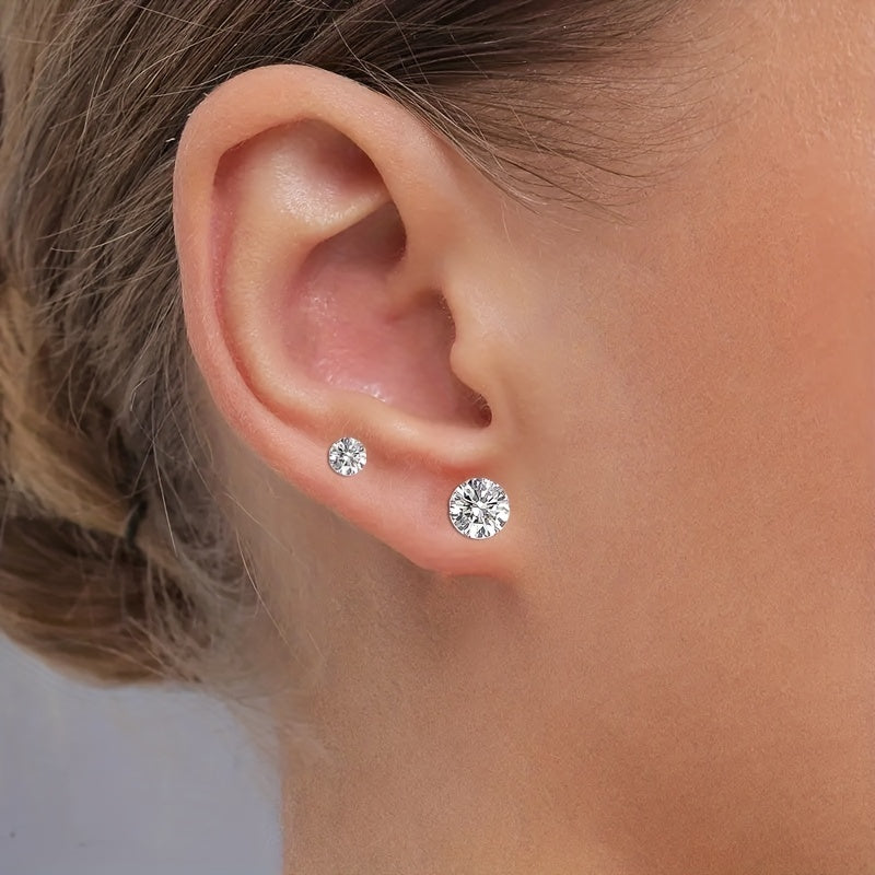 5pairs Round Cubic Magnetic Earrings Girls Silvery Casual Ear Jewelry