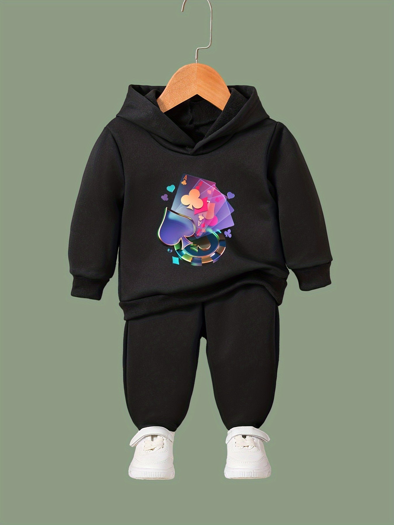 Girls 2pc Poker Pattern Hooded Sweatshirt & Sweatpants Set