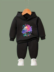 Girls 2pc Poker Pattern Hooded Sweatshirt & Sweatpants Set