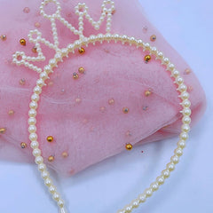 Girls Headband Faux Pearl Crown Hairband Hair Accessories