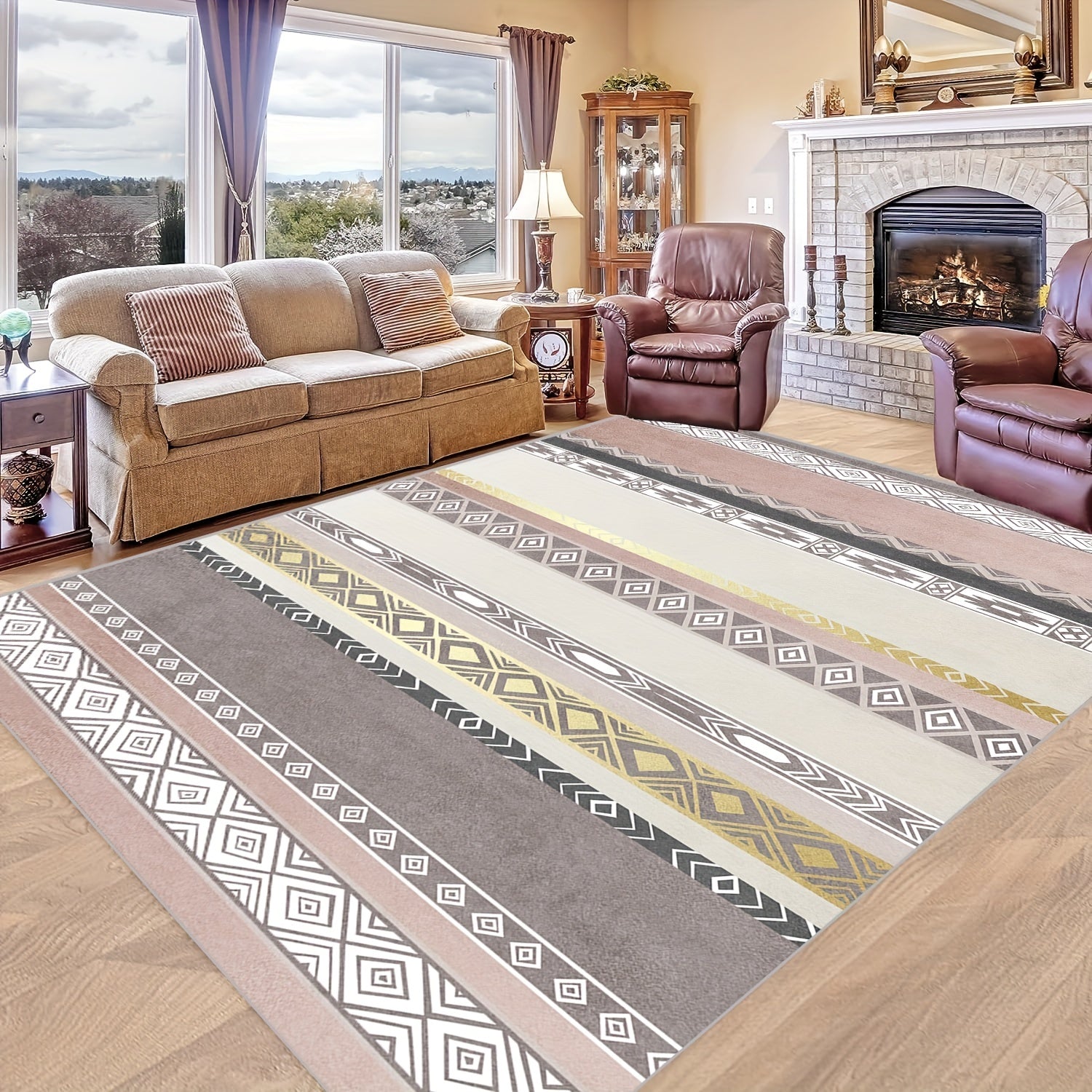 Geometric Soft Faux Sheepskin Rug for Bedroom