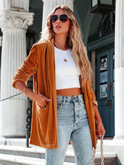 Solid Open Front Cardigan with Pockets for Women