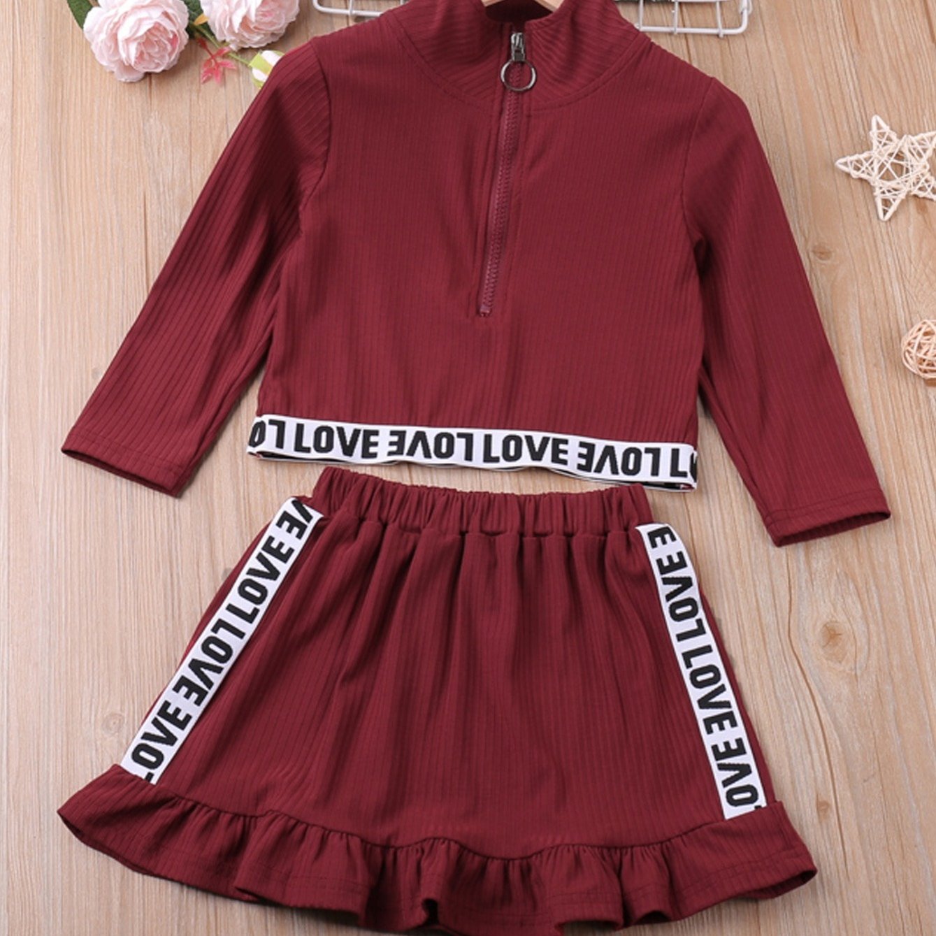 2pcs LOVE Letter Long Sleeve Dress Set