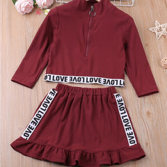 2pcs LOVE Letter Long Sleeve Dress Set