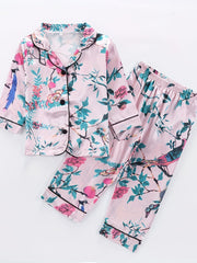 Girls Lounge Wear Top & Pants Pajamas Bird Print Set