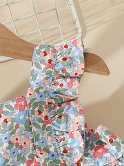 Baby Girls Floral Print Ruffle Sleeve Onesie Dress